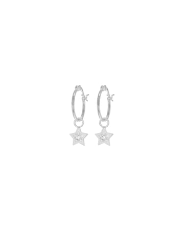 Sterling Silver Hoop Star Drop Earrings