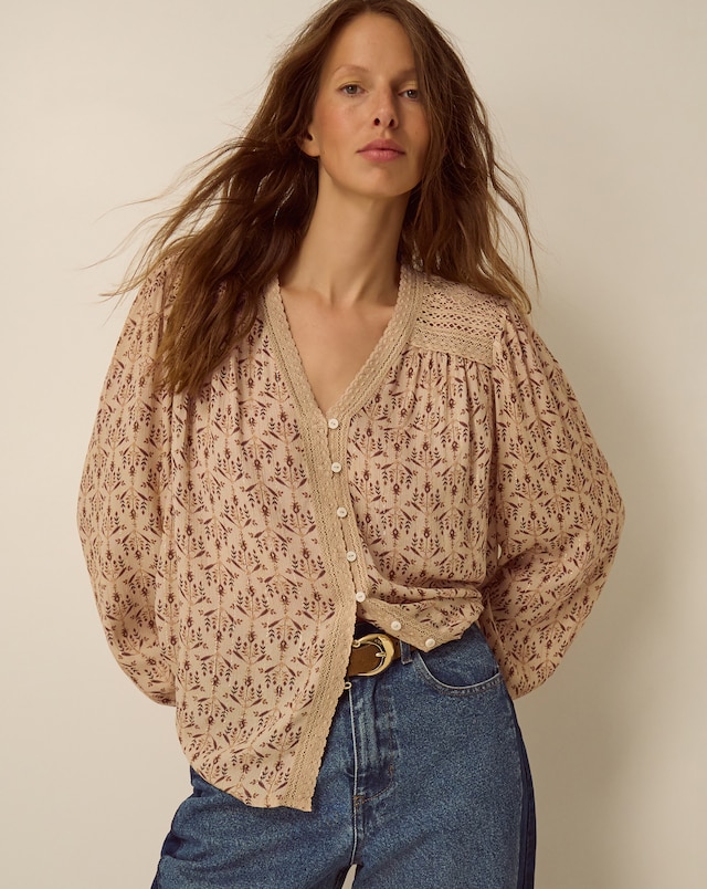 Monsoon Clementine Lace Print Top