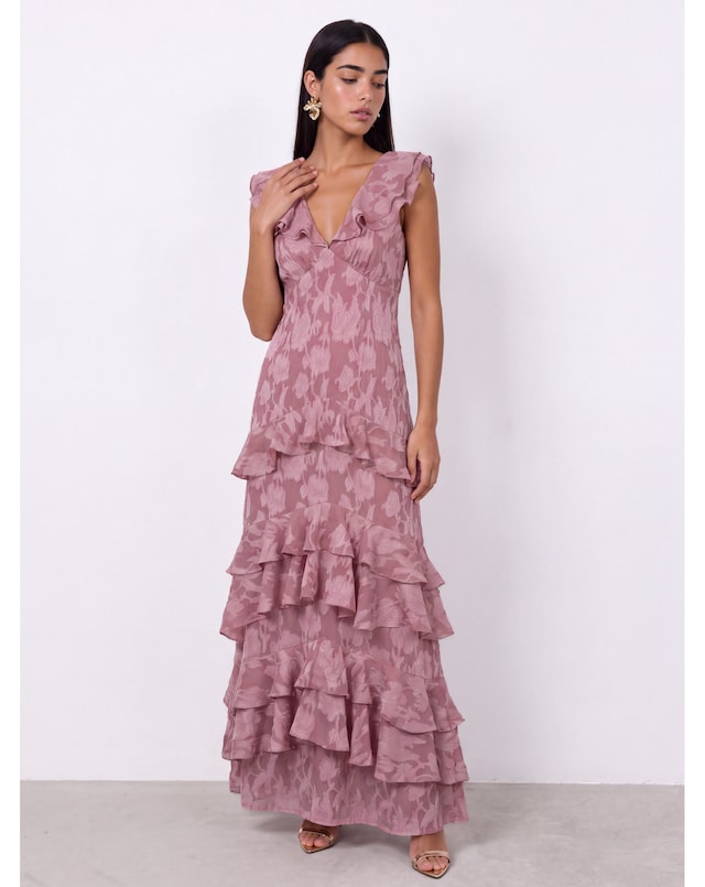 Anaya Floral Burnout V Neck Maxi Dress