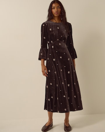 Monsoon Emilee Floral Velvet Midi Dress