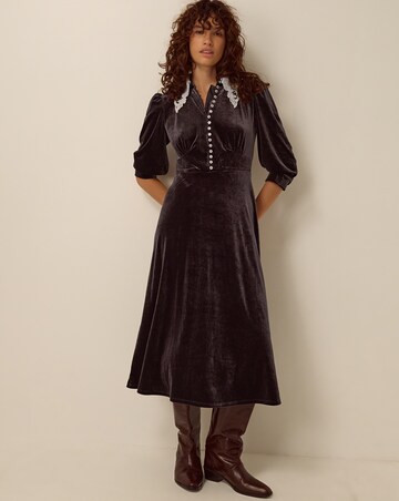 Monsoon Leith Lace Collar Velvet Dress