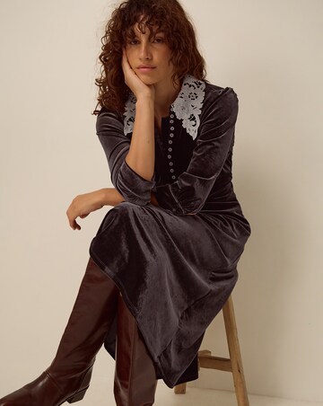 Monsoon Leith Lace Collar Velvet Dress