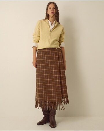 Monsoon Celeste Check Fringe Midi Skirt