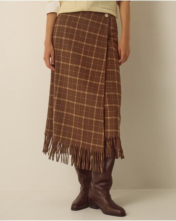 Monsoon Celeste Check Fringe Midi Skirt