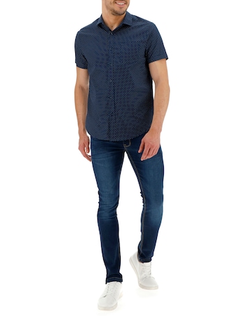 Navy Polka Dot Short Sleeve Shirt Long