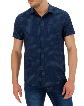 Navy Polka Dot Short Sleeve Shirt Long