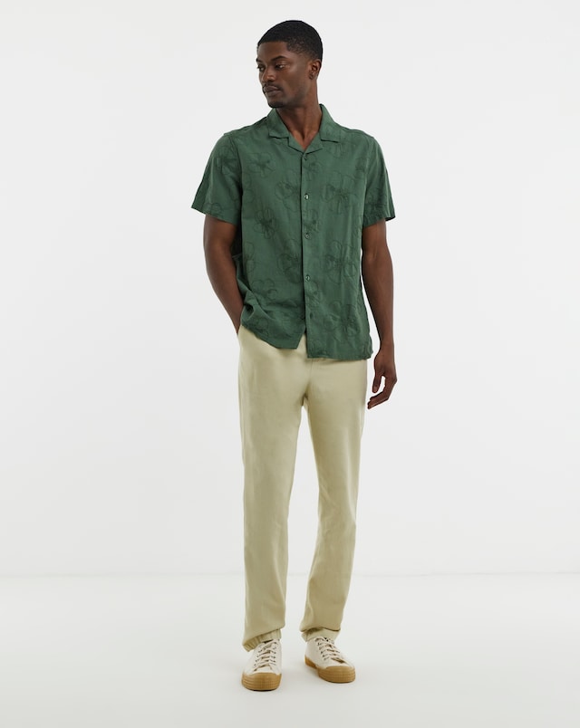 Linen Blend Tapered Elasticated Trousers - Stone