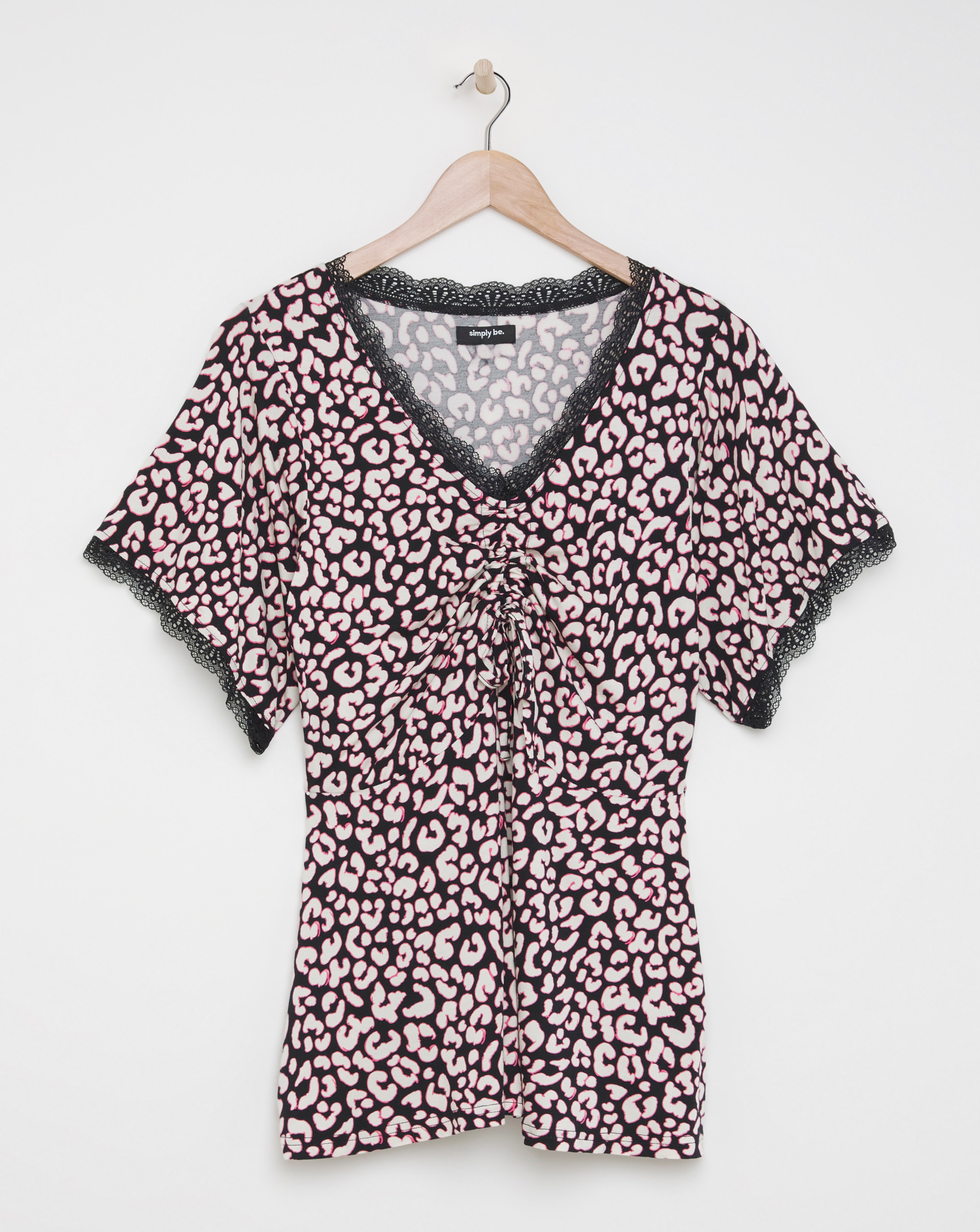 Black Animal Angel Sleeve Ruched Top