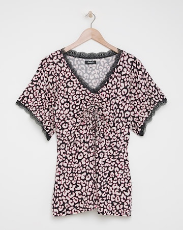 Black Animal Angel Sleeve Ruched Top