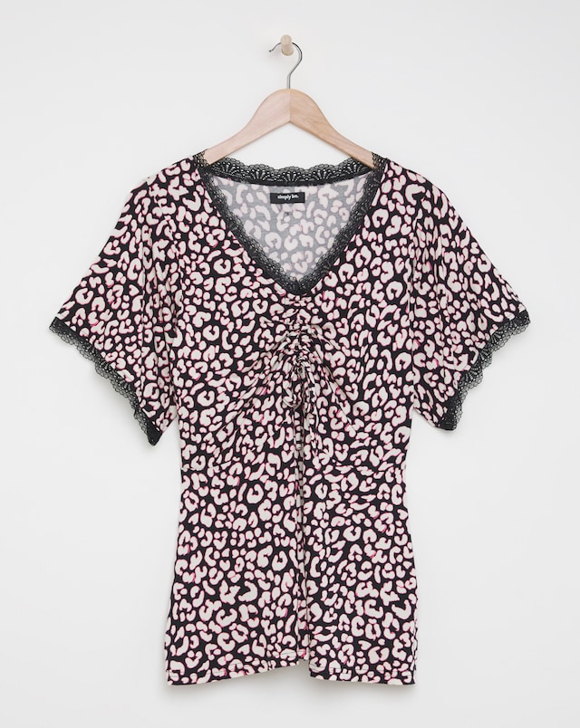 Black Animal Angel Sleeve Ruched Top