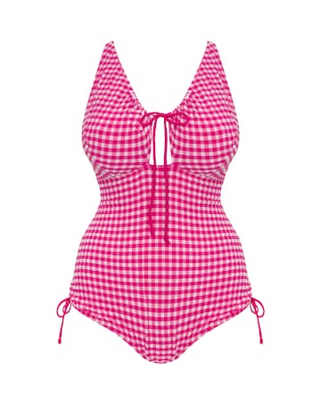 Curvy Kate Holiday Check Non Wired Swimsuit Raspberry Pink