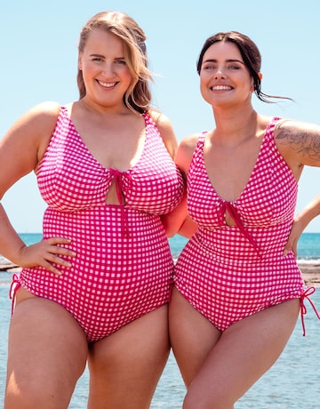 Curvy Kate Holiday Check Non Wired Swimsuit Raspberry Pink