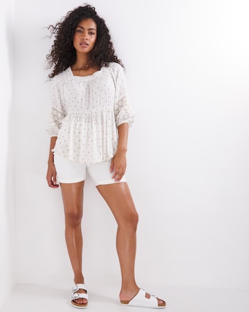 Mono Spot Three Quarter Sleeve Lace Insert Square Neck Top
