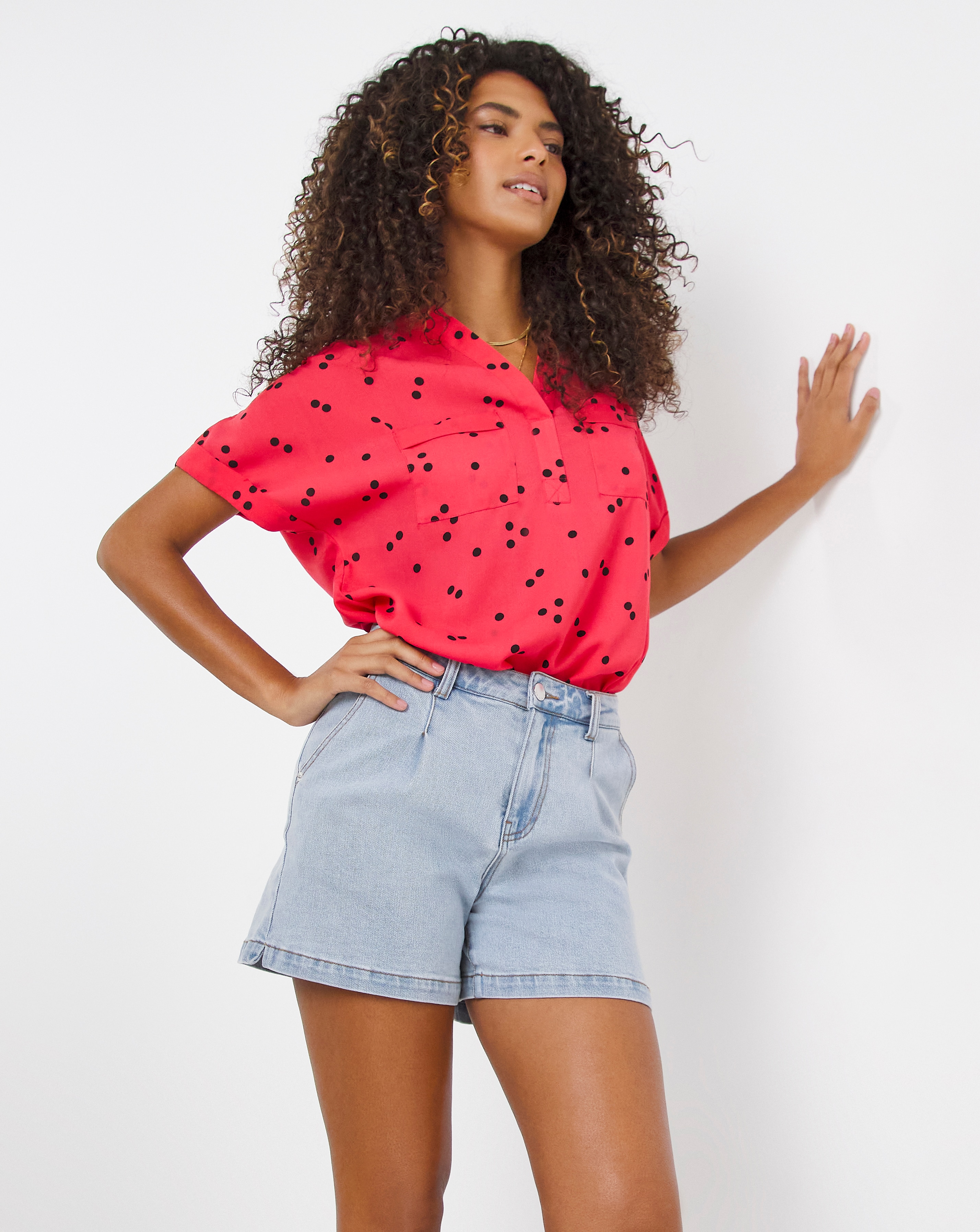 Black Spot Pocket Front Blouse