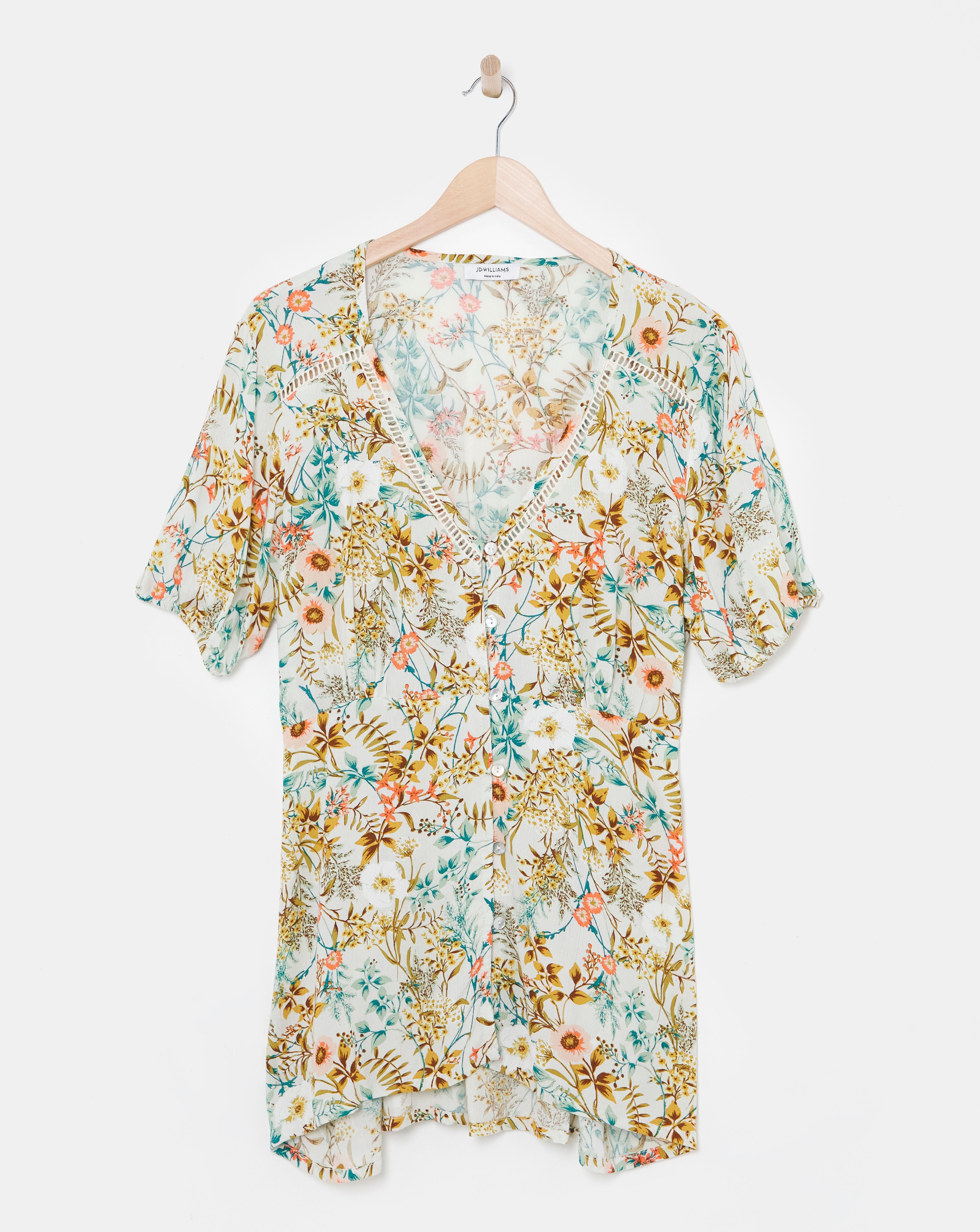 Multi Floral Ladder Trim Crinkle Top