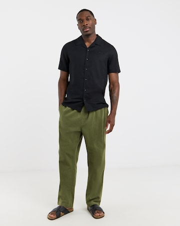 Calvin Klein Short Sleeve Linen Cuban Shirt - Black