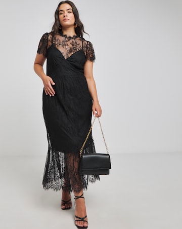 Lovedrobe Black Lace Tiered Hem Midaxi Dress