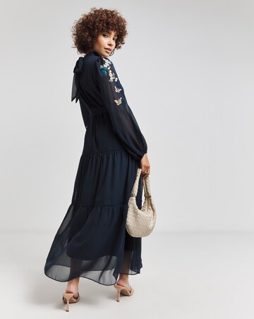 Hope & Ivy Reine Navy Embroidered Midaxi Dress