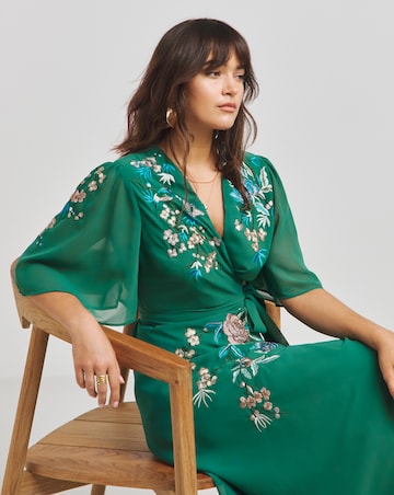 Hope & Ivy Gisela Navy Embroidered Wrap Maxi Dress