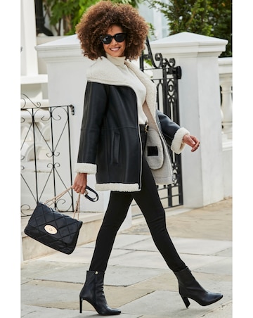 Sosandar Leather Look Shearling Jacket