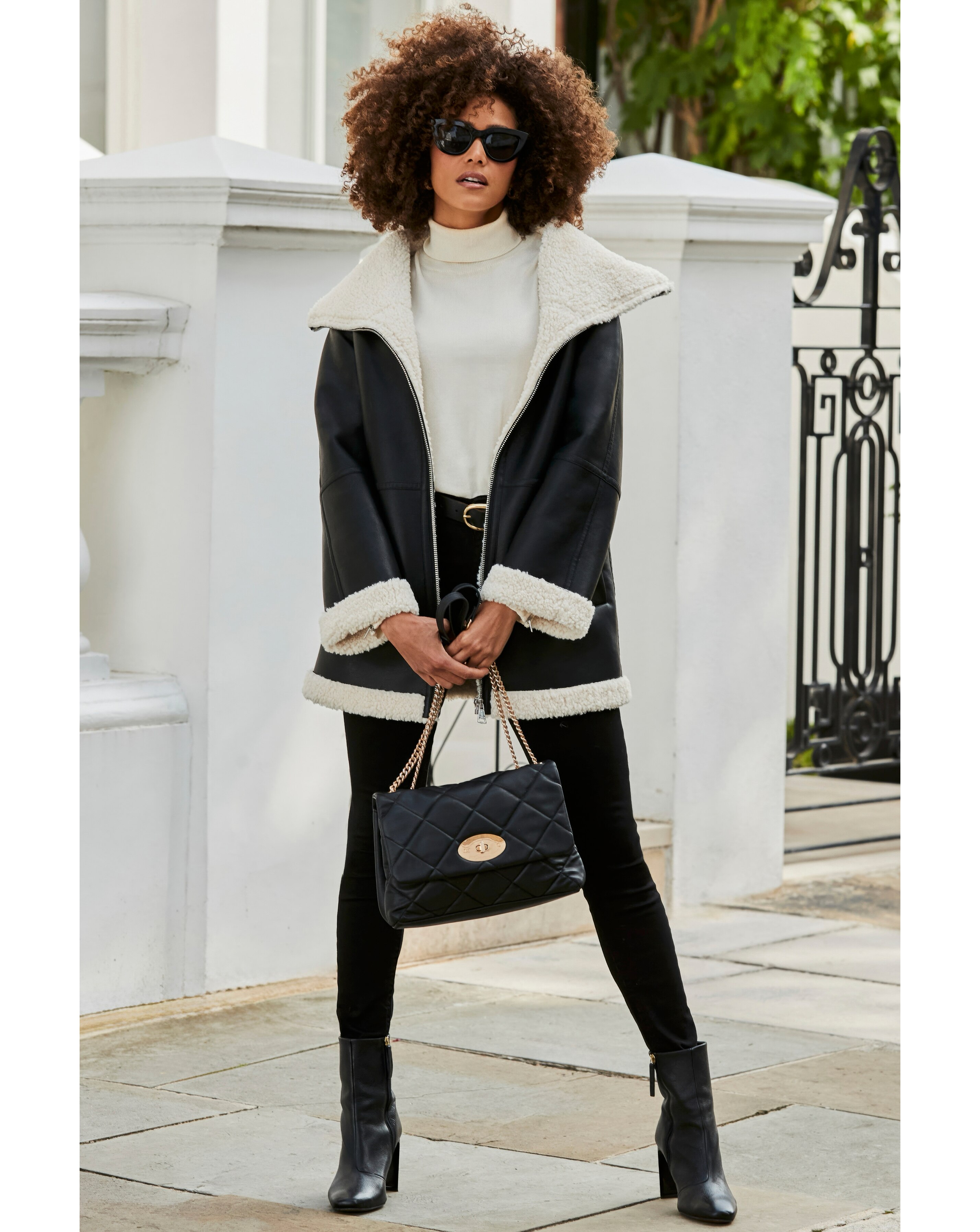Sosandar Leather Look Shearling Jacket | JD Williams