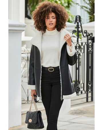 Sosandar Leather Look Shearling Jacket