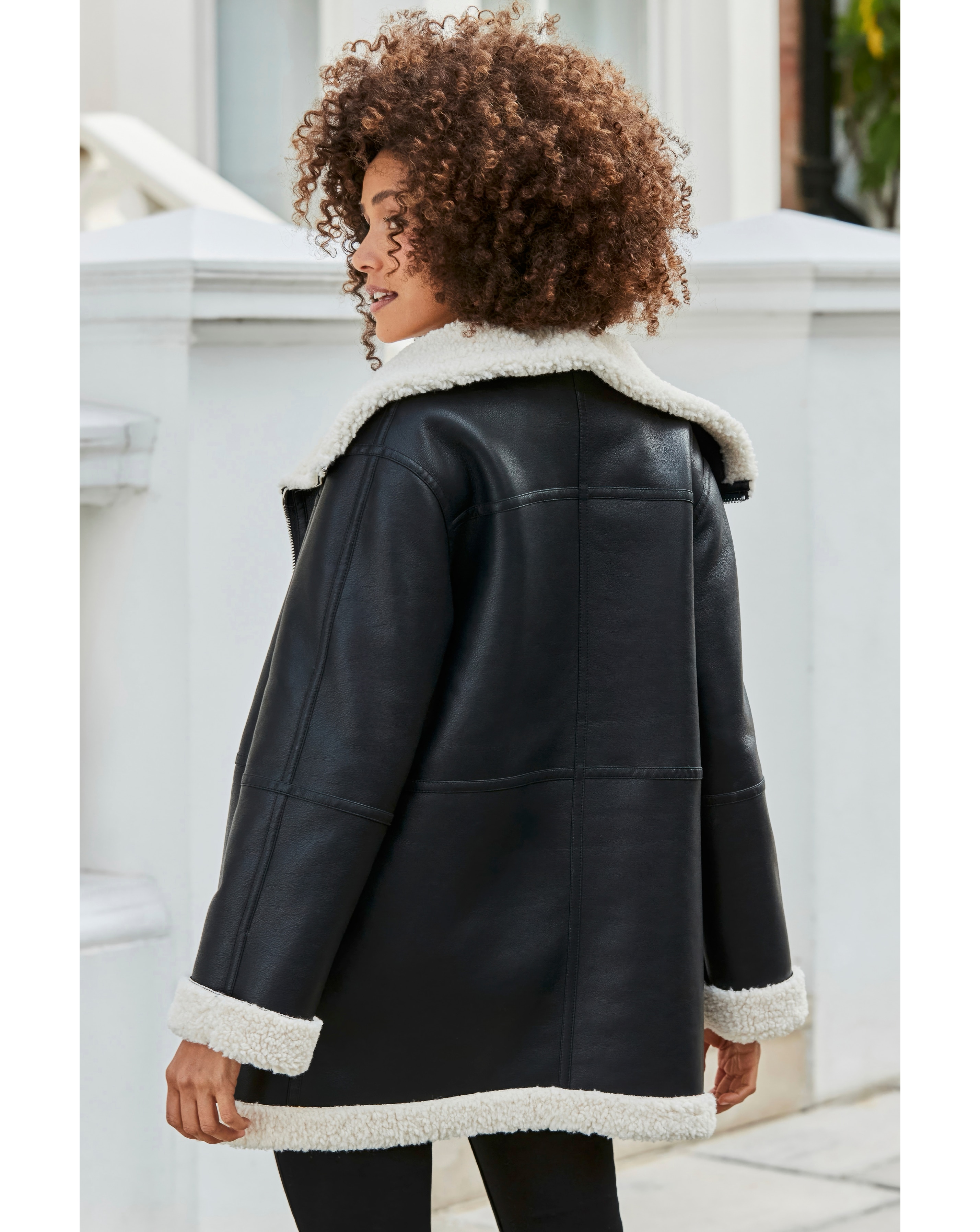 Sosandar Leather Look Shearling Jacket | JD Williams