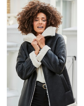 Sosandar Leather Look Shearling Jacket