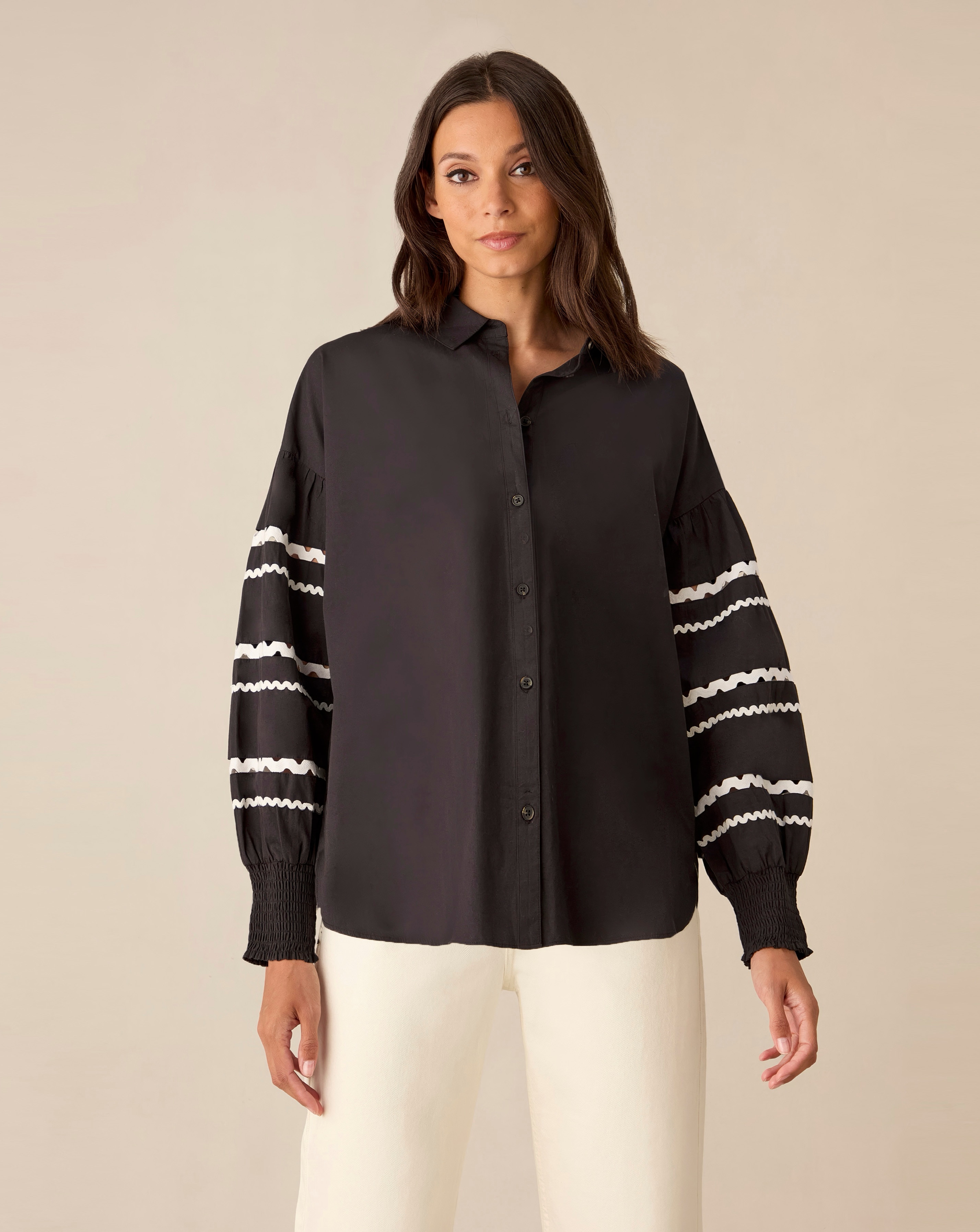 Ro&Zo Trim Insert Sleeve Blouse
