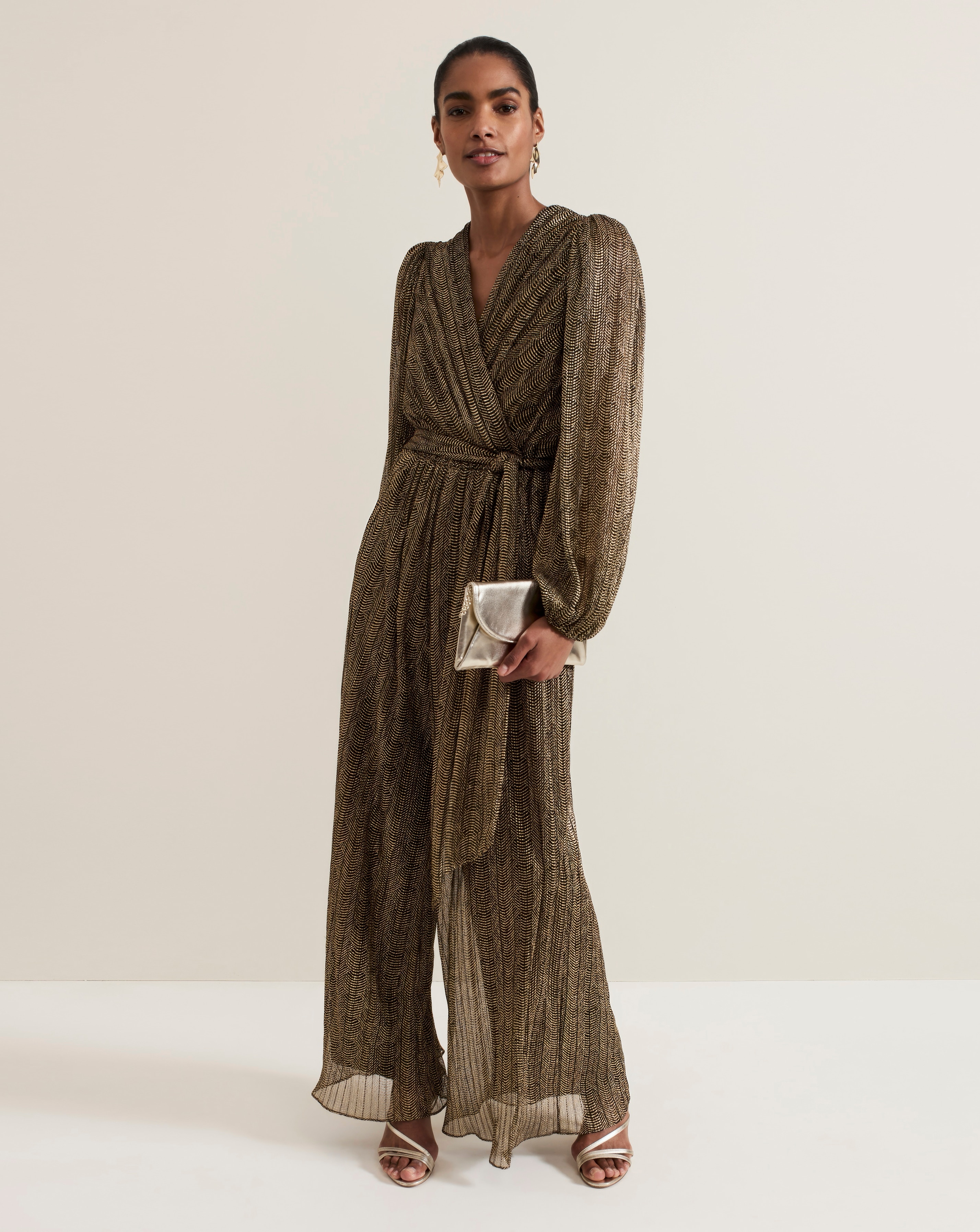 Phase Eight Gold Textured Jumpsuit