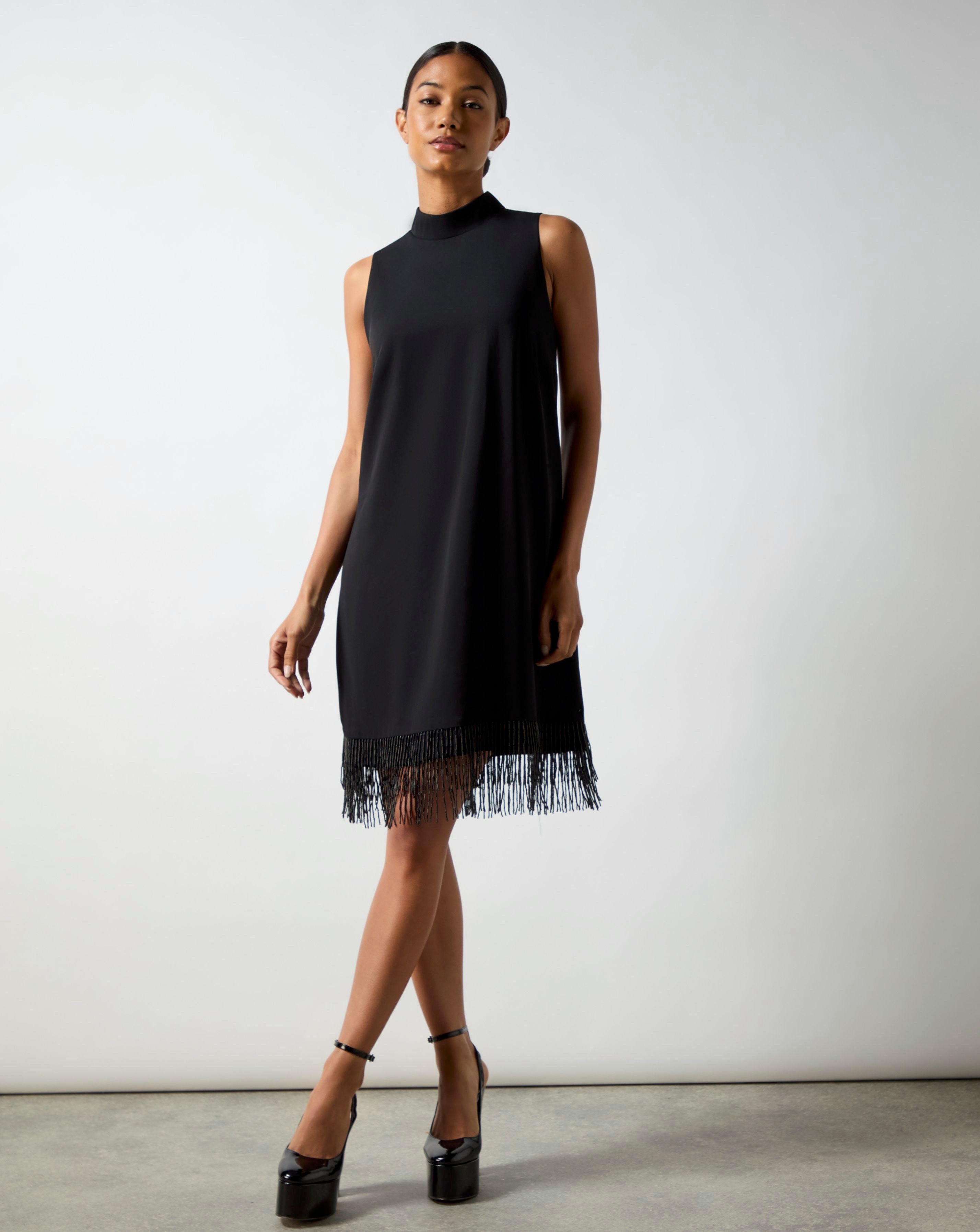 Ro&Zo Black Feather Trim Dress