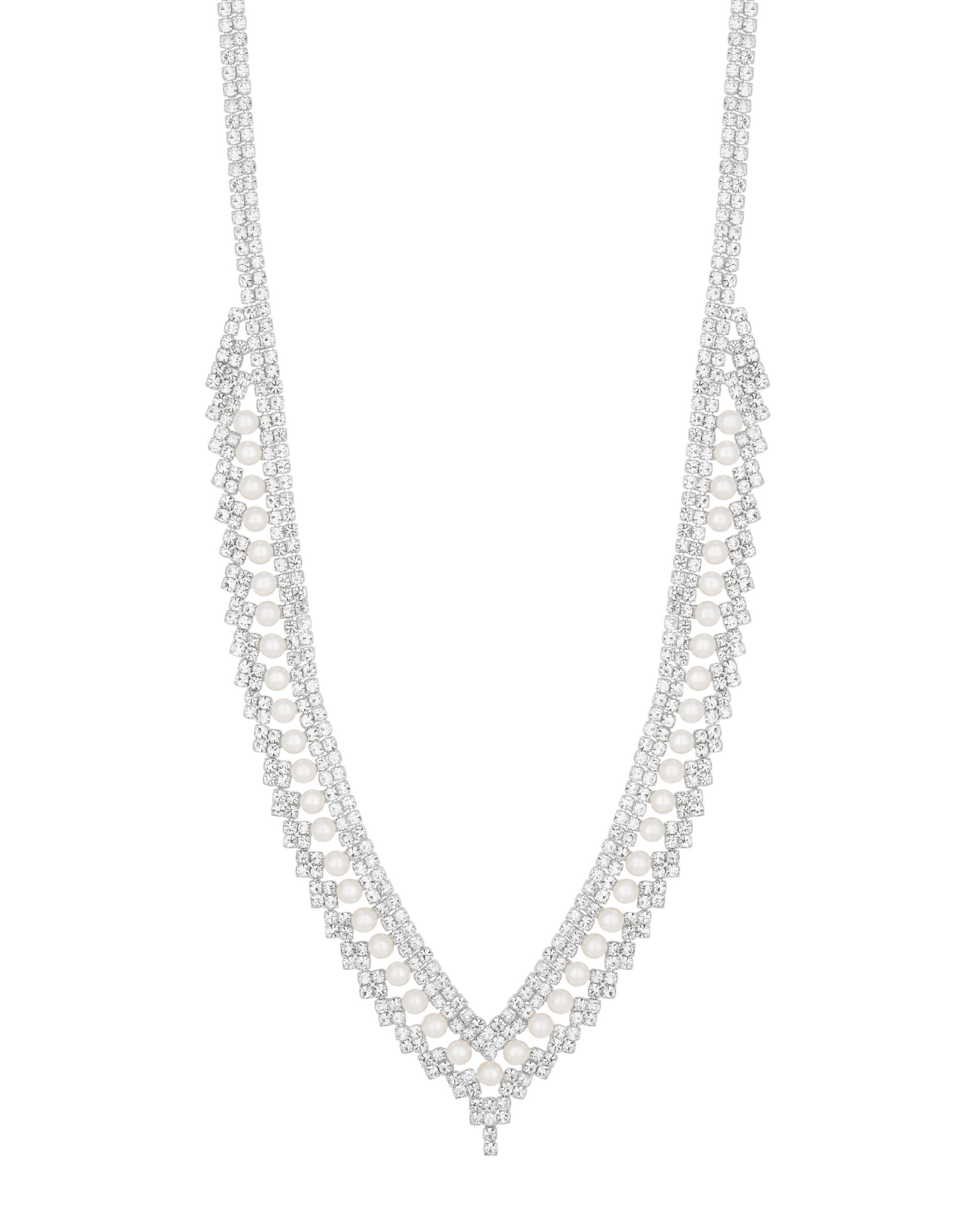 Jon Richard Pearl And Crystal V Necklace