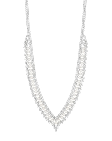 Jon Richard Silver Plated Pearl And Crystal V Necklace