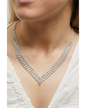 Jon Richard Silver Plated Pearl And Crystal V Necklace