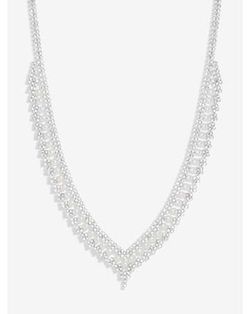 Jon Richard Silver Plated Pearl And Crystal V Necklace