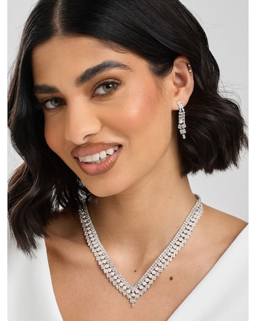 Jon Richard Silver Plated Pearl And Crystal V Necklace