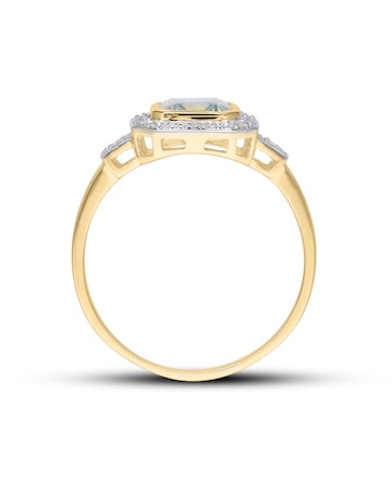 9ct Gold Green Amethyst & Dia Ring