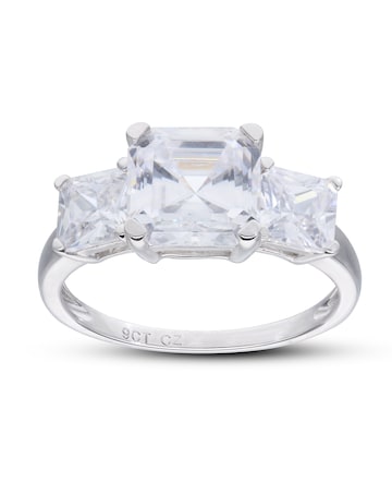 9ct White Gold Cubic Zirconia Trilogy  Ring
