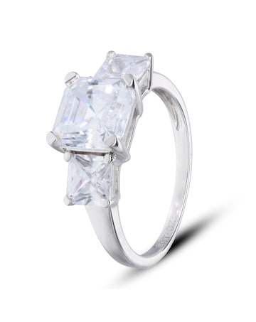 9ct White Gold Cubic Zirconia Trilogy  Ring