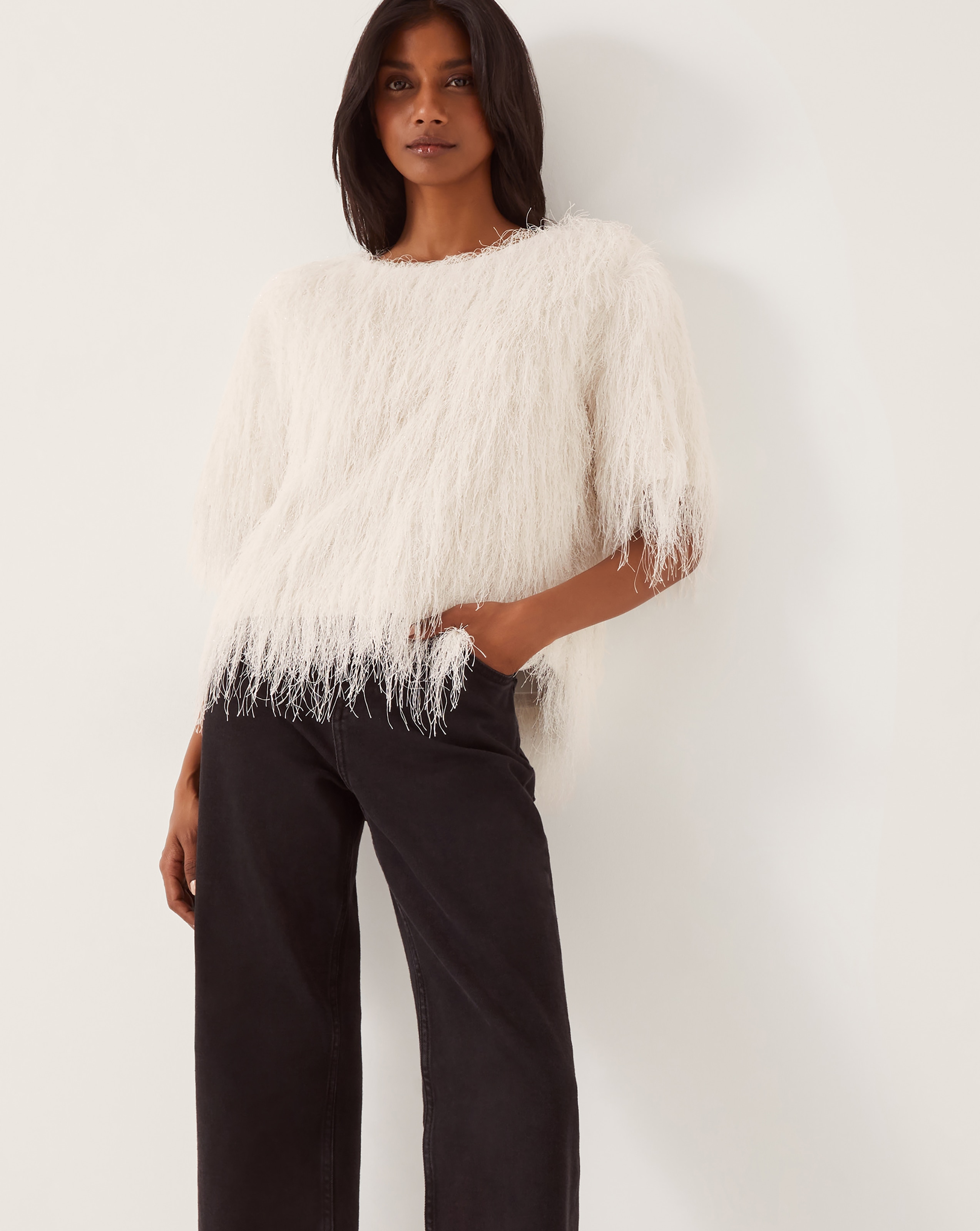 Monsoon Tori Short Sleeve Fringe Top