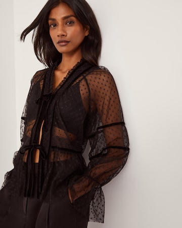 Monsoon Lina Sheer Polka Dot Lace Blouse
