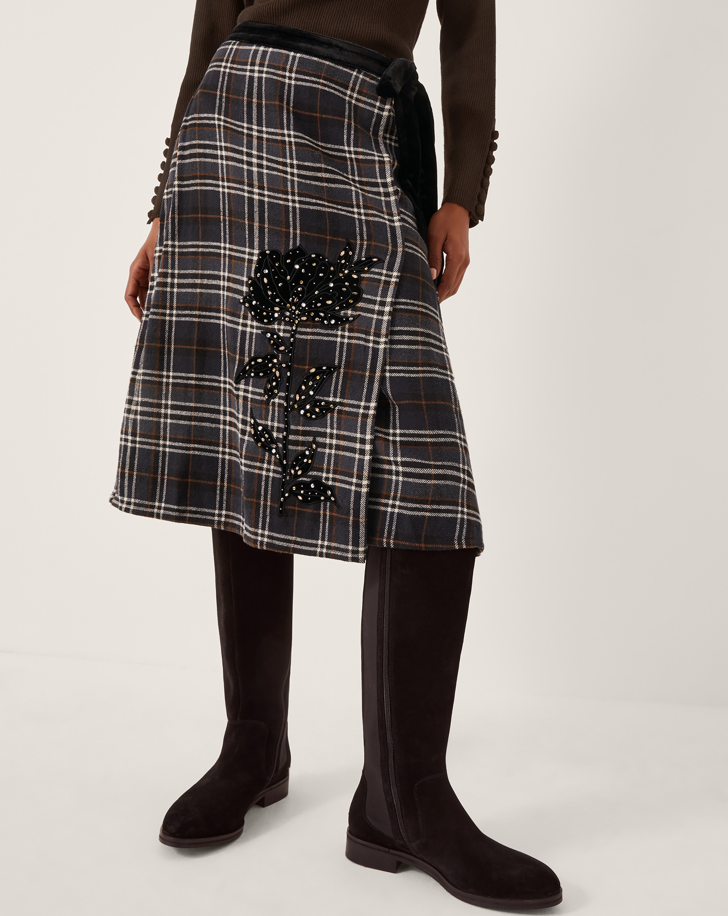 Monsoon Rue Tartan Wrap Midi Skirt