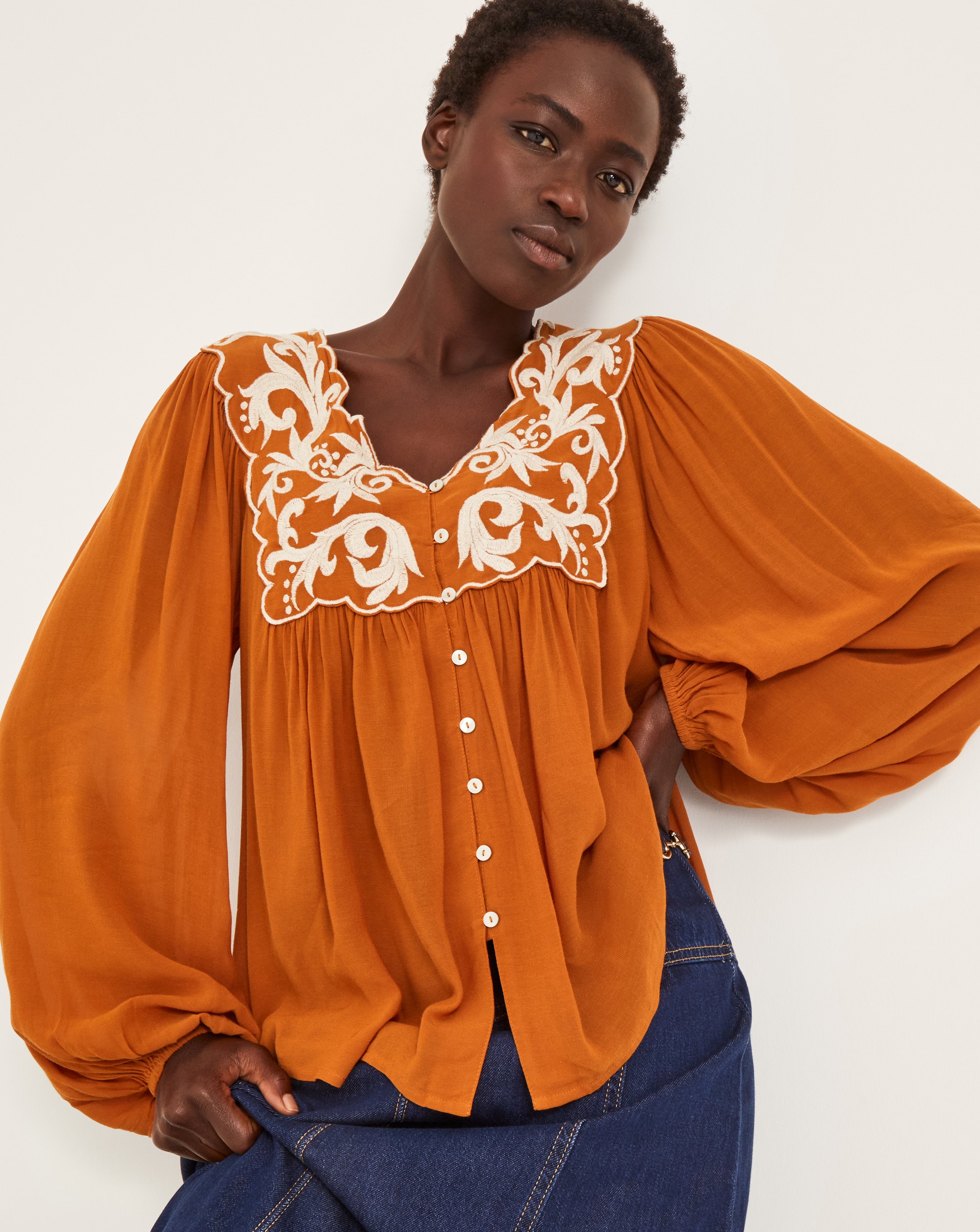 New In - Monsoon Jenna Embroidered Blouson Blouse