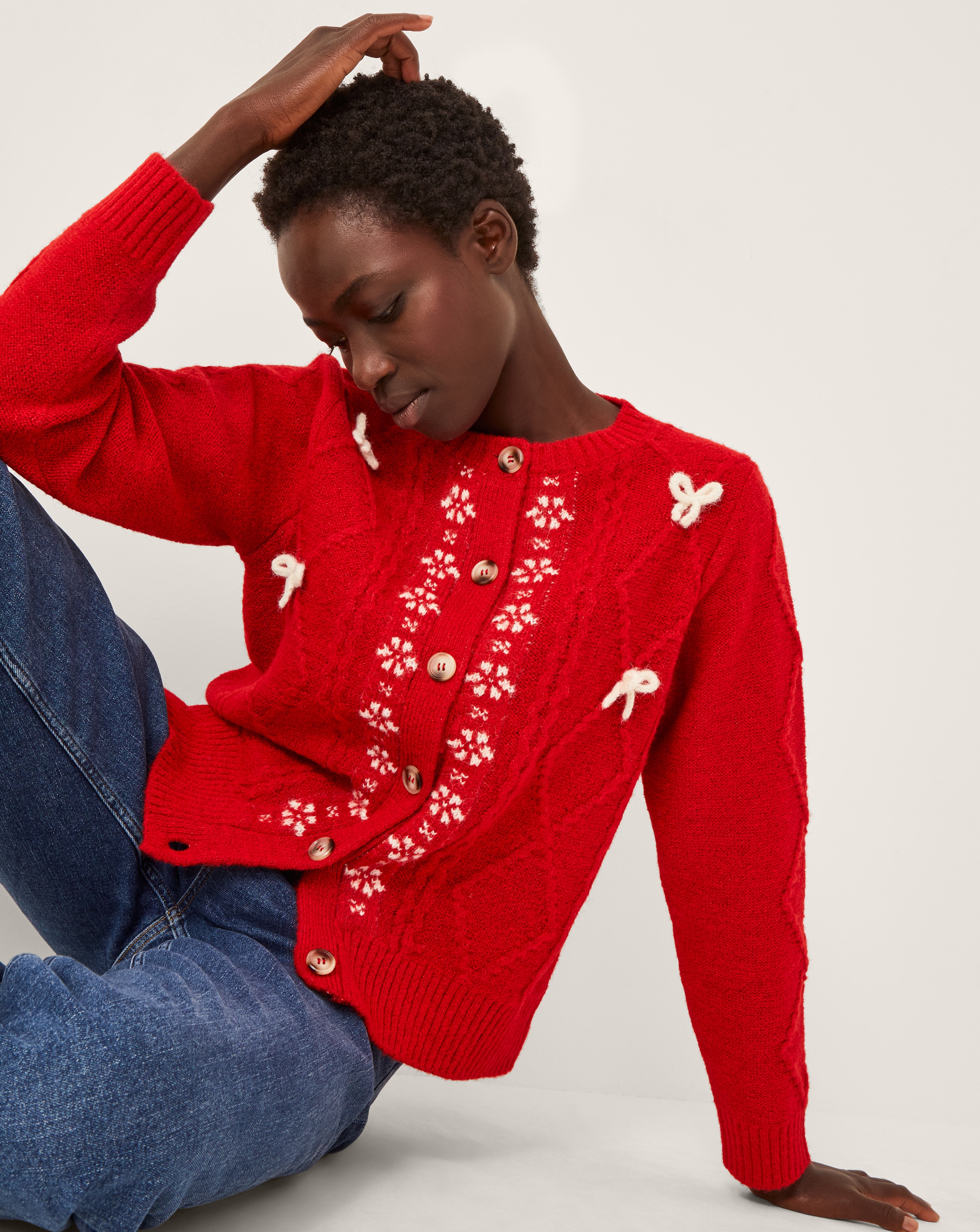 New In - Monsoon Evie Bow Cable Knit Cardigan