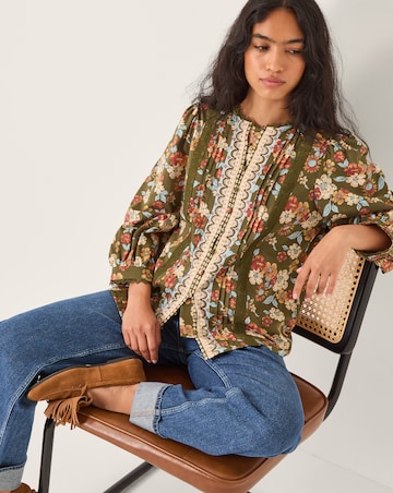 Monsoon Olive Floral Print Jersey Shirt