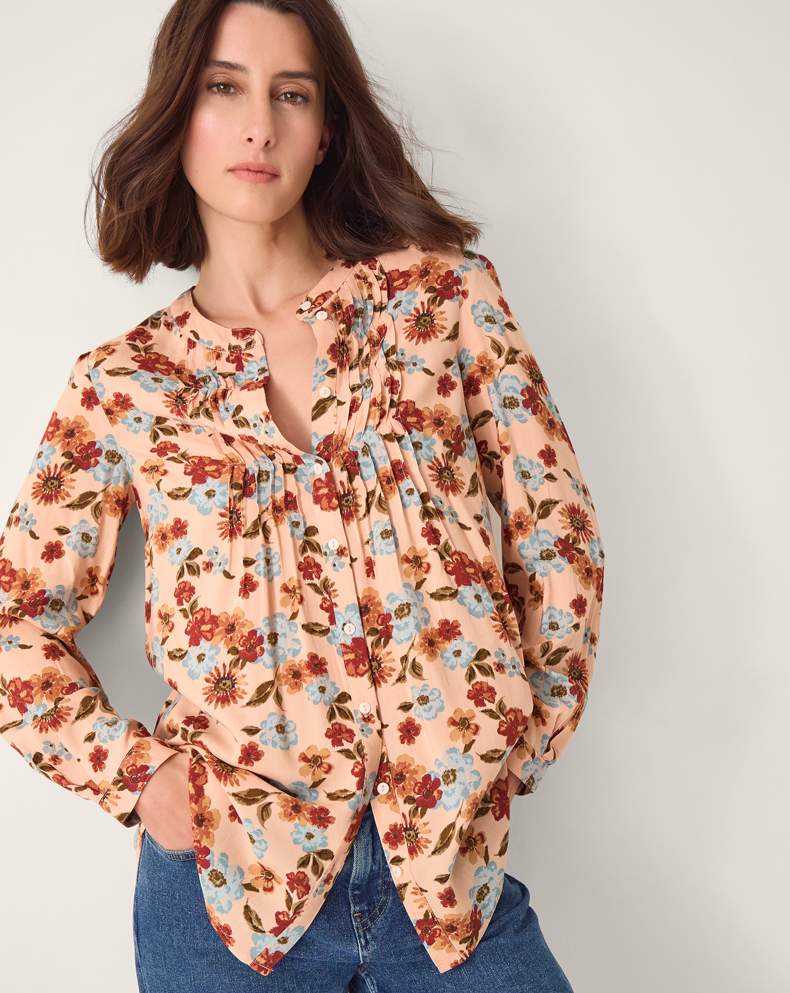New In - Monsoon Olive Floral Print Blouse
