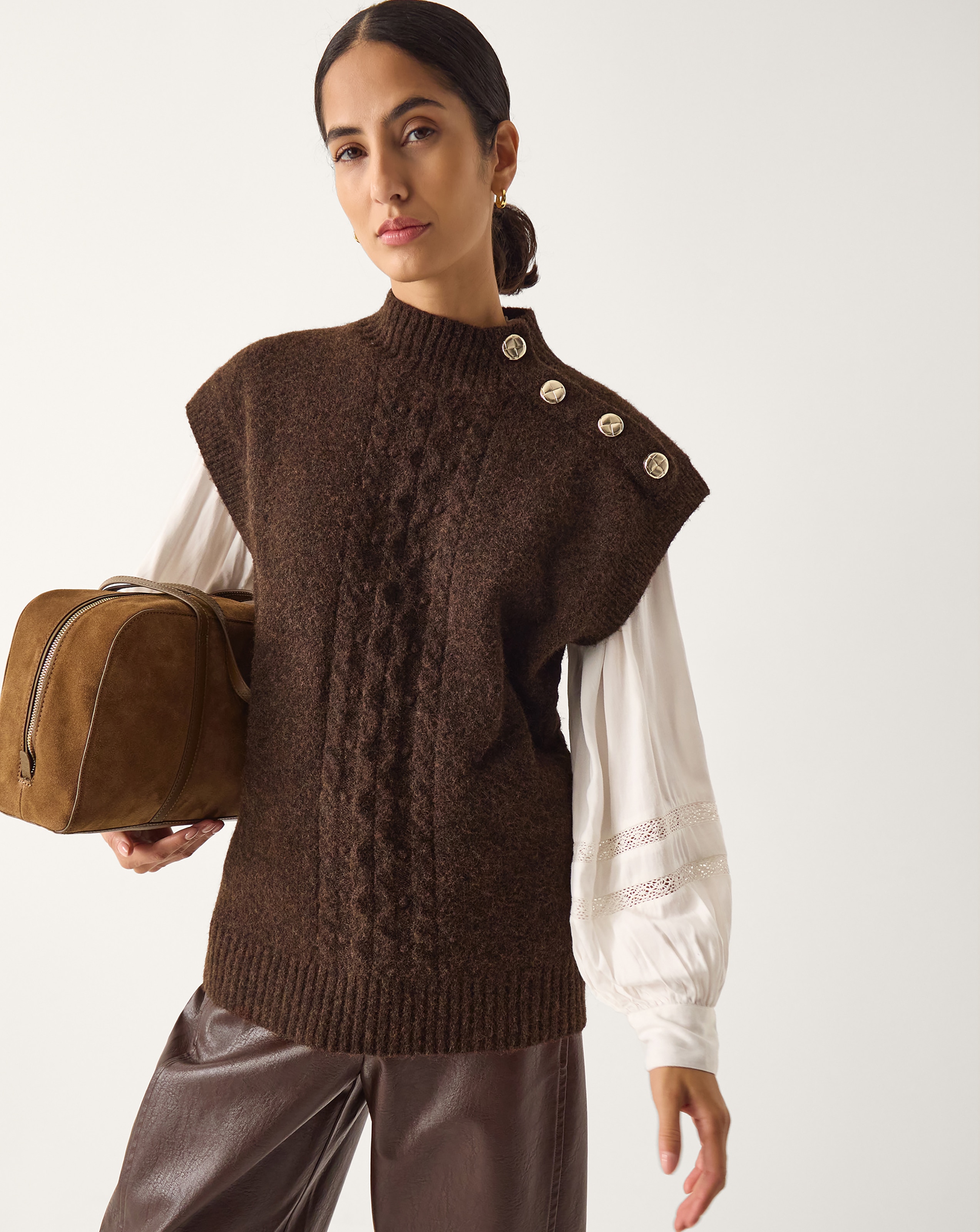 New In - Monsoon Coli High Neck Cable Knit Vest