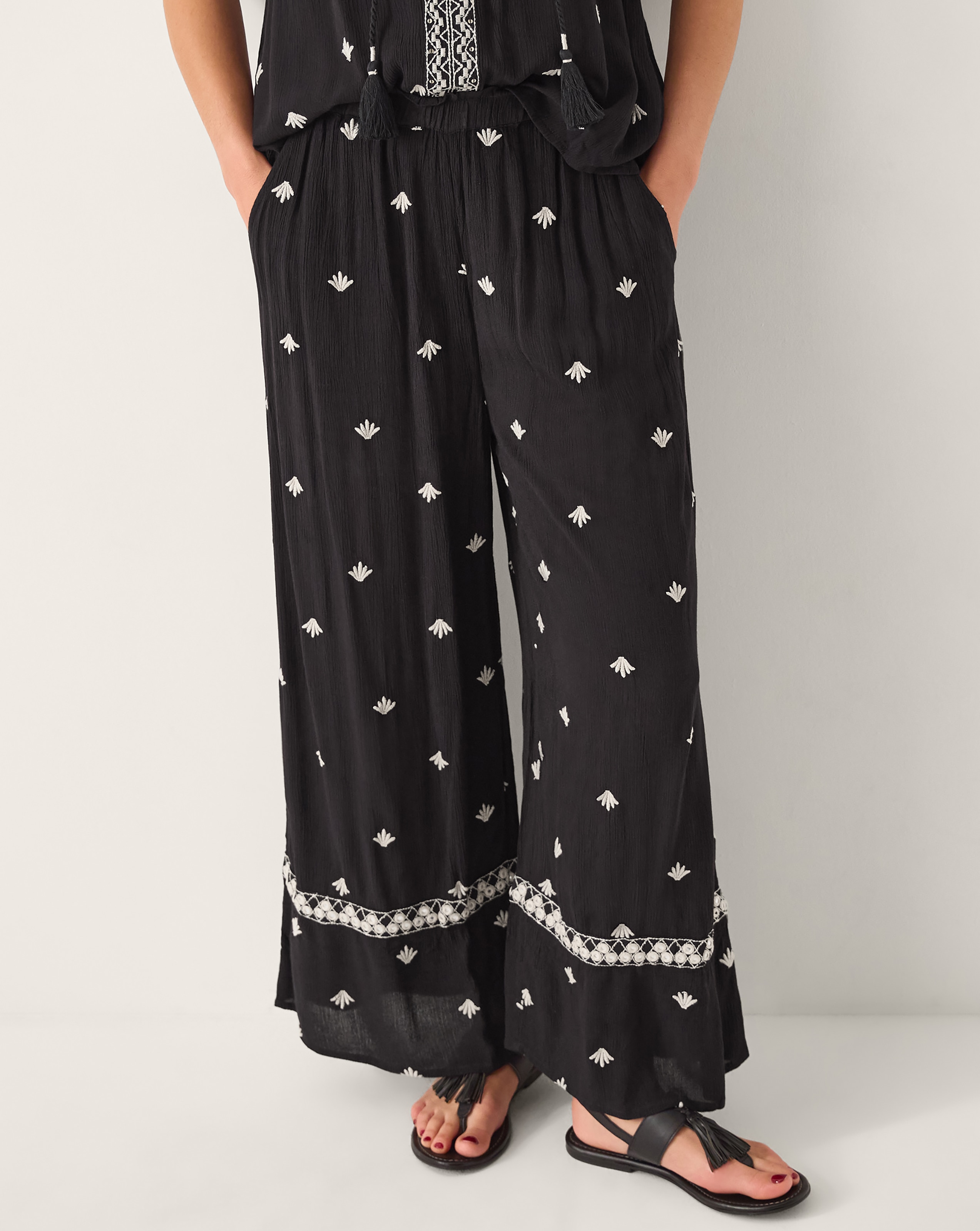 New In - Monsoon Embroidered Wide Leg Trousers