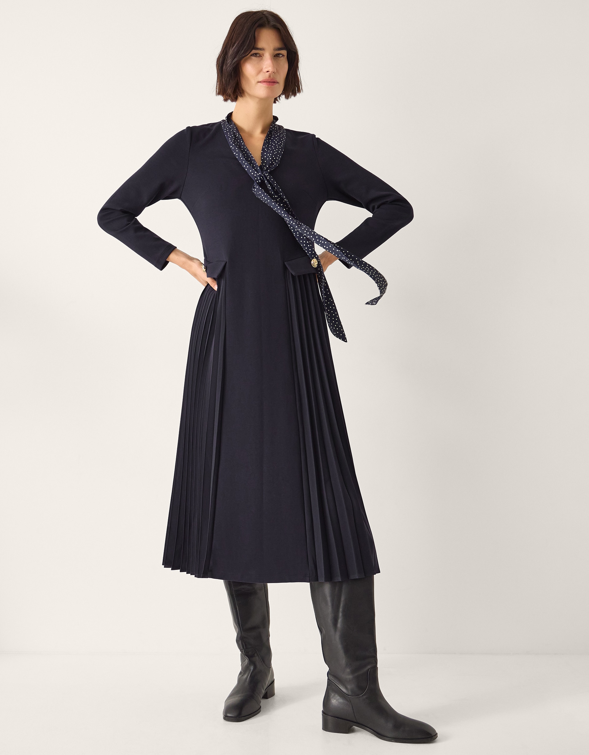 New In - Monsoon Jessie Pleat Midi Dress & Scarf