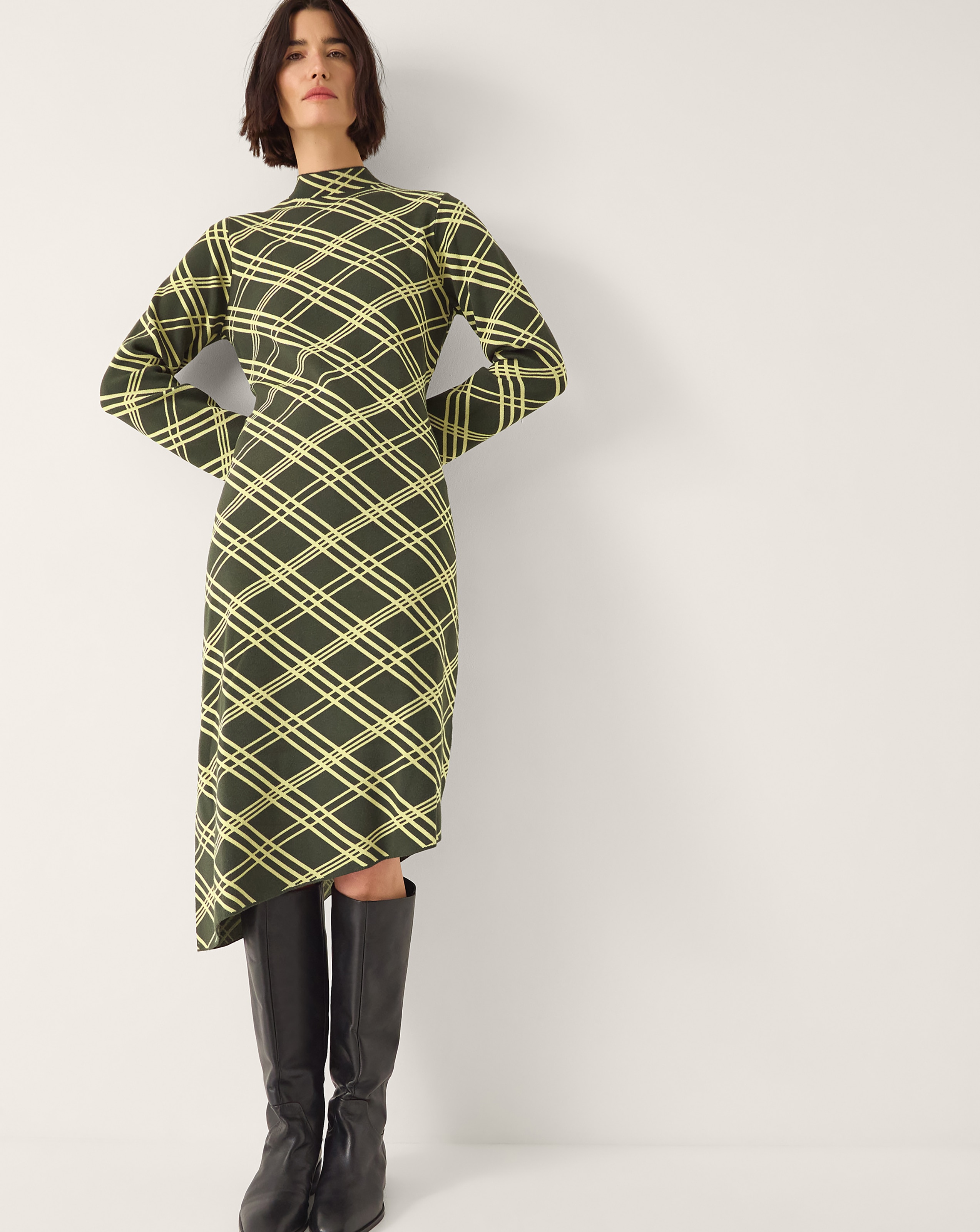 New In - Monsoon Claudia Check Knit Midi Dress